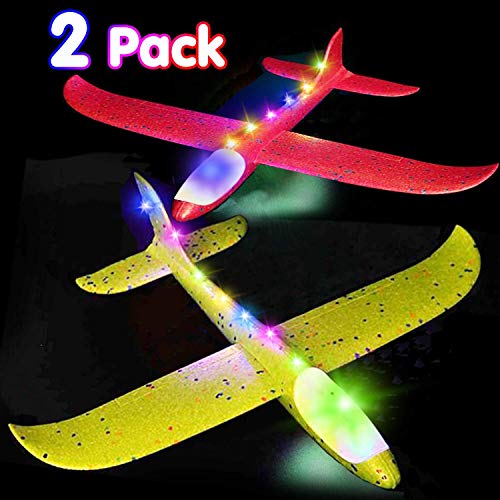 Airplane Toys Throwing Foam Plane, 20 Inch Gaint LED Light Up Glider Airplane Model Toy with Dual Flight Mode Challenging Outdoor Plane Jet Sports Game Flying Toys Gift for Kids Toddlers Teen (4 Pack)