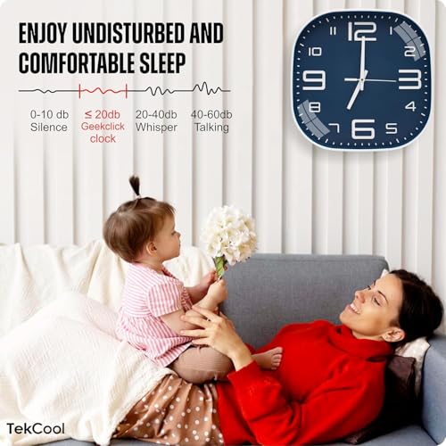 Image of TEKCOOL Plastic Analogue Wall Clock 12 inch Silent Quartz Decorative Wall Clock Non-Ticking Classic Clock Battery Operated Round Easy to Read for Room /Home /Kitchen /Bedroom /Office /School.Blue:-