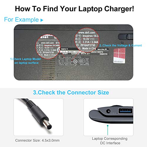 45W 19.5V 2.31A Ac Adapter Laptop Charger For Dell Inspiron 11 13 14 17 15 3000 5000 7000 Series Inspiron 3147 3168 5378 7348 7352 7353 7378 3558 3567 5555 5559 7558 5755 5759 Power Supply Cord #TOP1