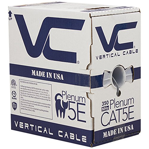 Vertical Cable CAT5E, 350 MHz, UTP, 24AWG, 8C Solid Bare Copper, Plenum, 1000ft, Bulk Ethernet Cable - Made in USA, Gray