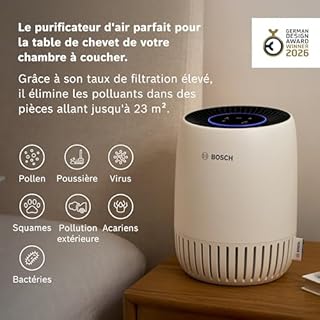 Bosch Air 1000 Purificateur d'air - Élimine les Polluants, Avec un Filtre à Air et un Mode Sommeil (< 25 dB(A)) - Pour jusqu'à 23 m² - Avec Mode Automatique - CADR : 100 m³/h