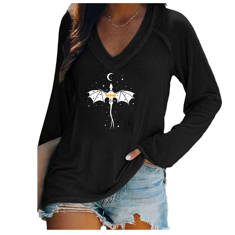 MIOJKSE V Neck Fourth Wing Shirt, Women Basgiath War College T Shirt, Long Sleeve Tshirt Casual Tee Summer Soft Shirts