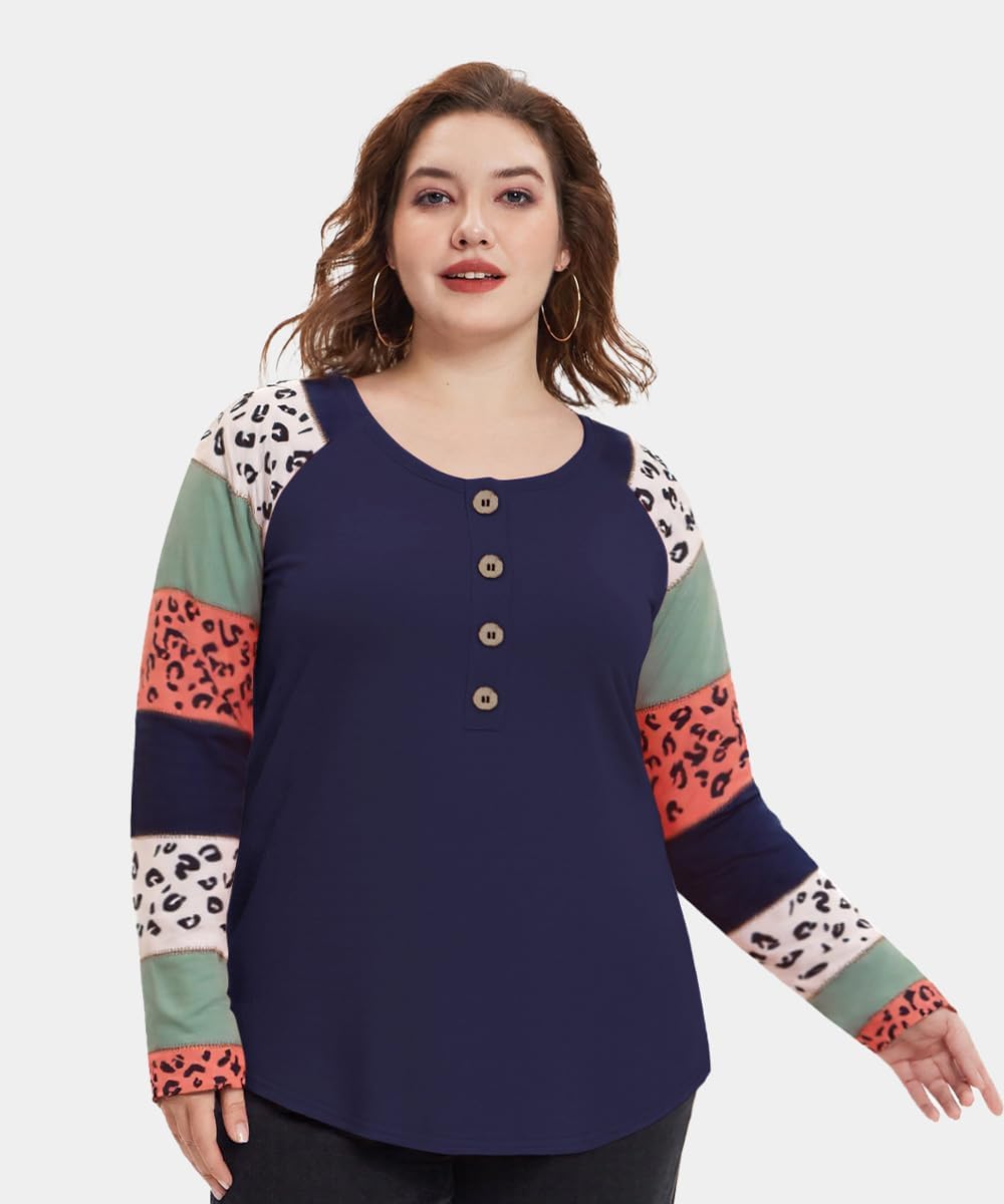 RITERA Plus Size Tops For Women Long Sleeve Casual Ragal Shirts Henley Fall Blouse XL-5XL - Image 2