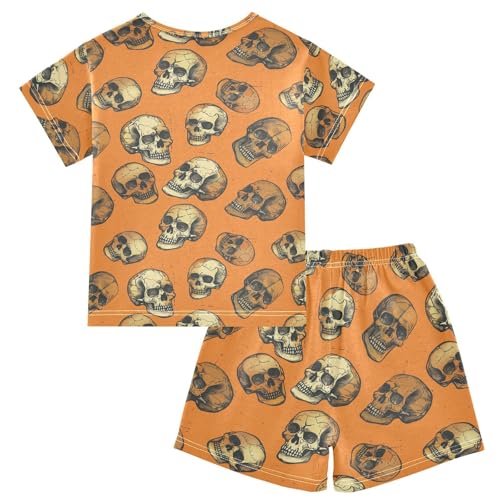ALAZA Halloween Skulls Retro Pajama Set Short Sleeve Sleepwear Soft Lounge Nightwear2