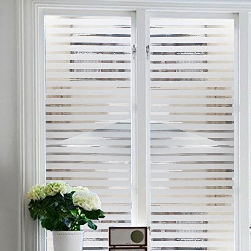 Shower Static Cling Light Block Window Film No-Adhesive Removable Striped Glass Film Bathroom Office Decorative Blind Frosted Privacy Window Cling Film,17.7 X 78.7 Inches(45Cm By 200Cm) #TOP1