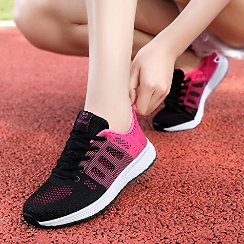 Fashion Women's Shoes All-Match Lace-Up Mesh Sneakers Rose Red #TOP4