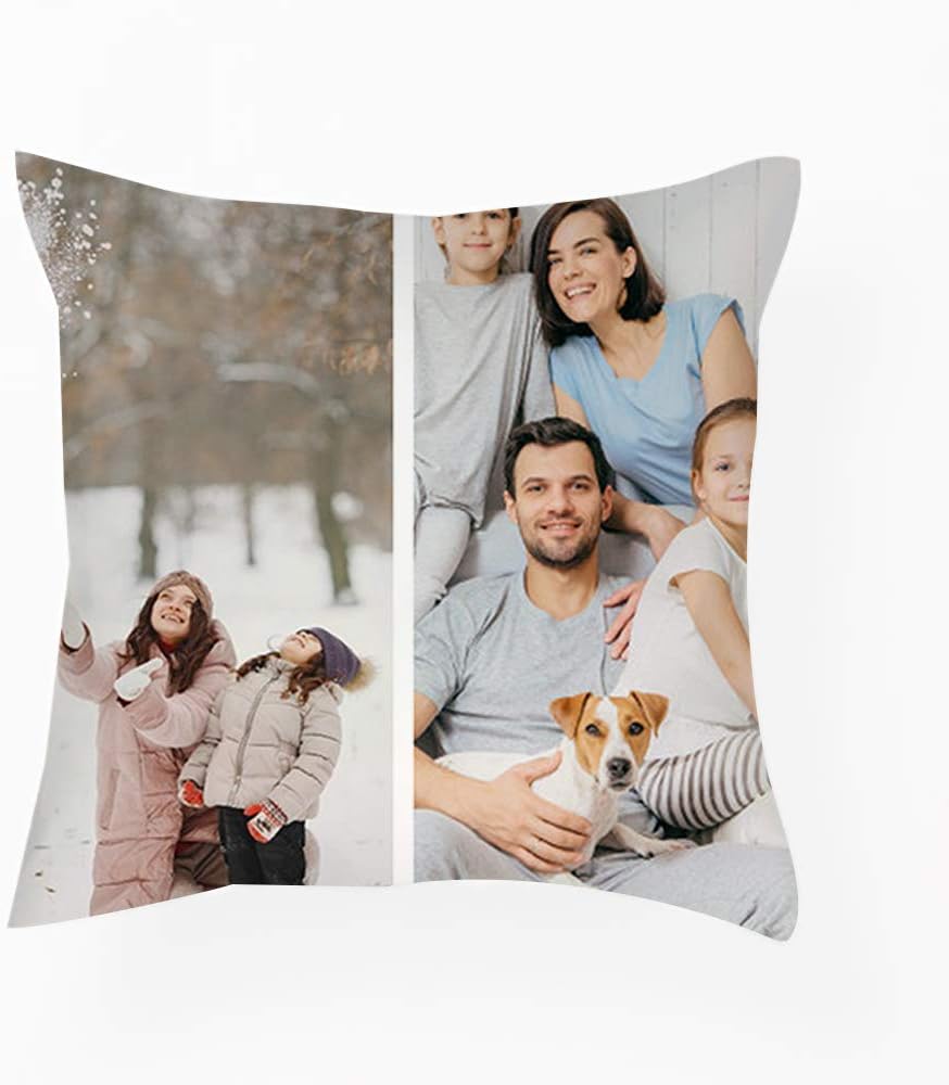Personalised with Two Photos/Multi Photo Printed Collage Satin Throw Pillow/Cushion, Memorable present for Family, Friends, Birthday, Any Special Occasion. (Satin Cushion Cover With Insert, 2 Photos)