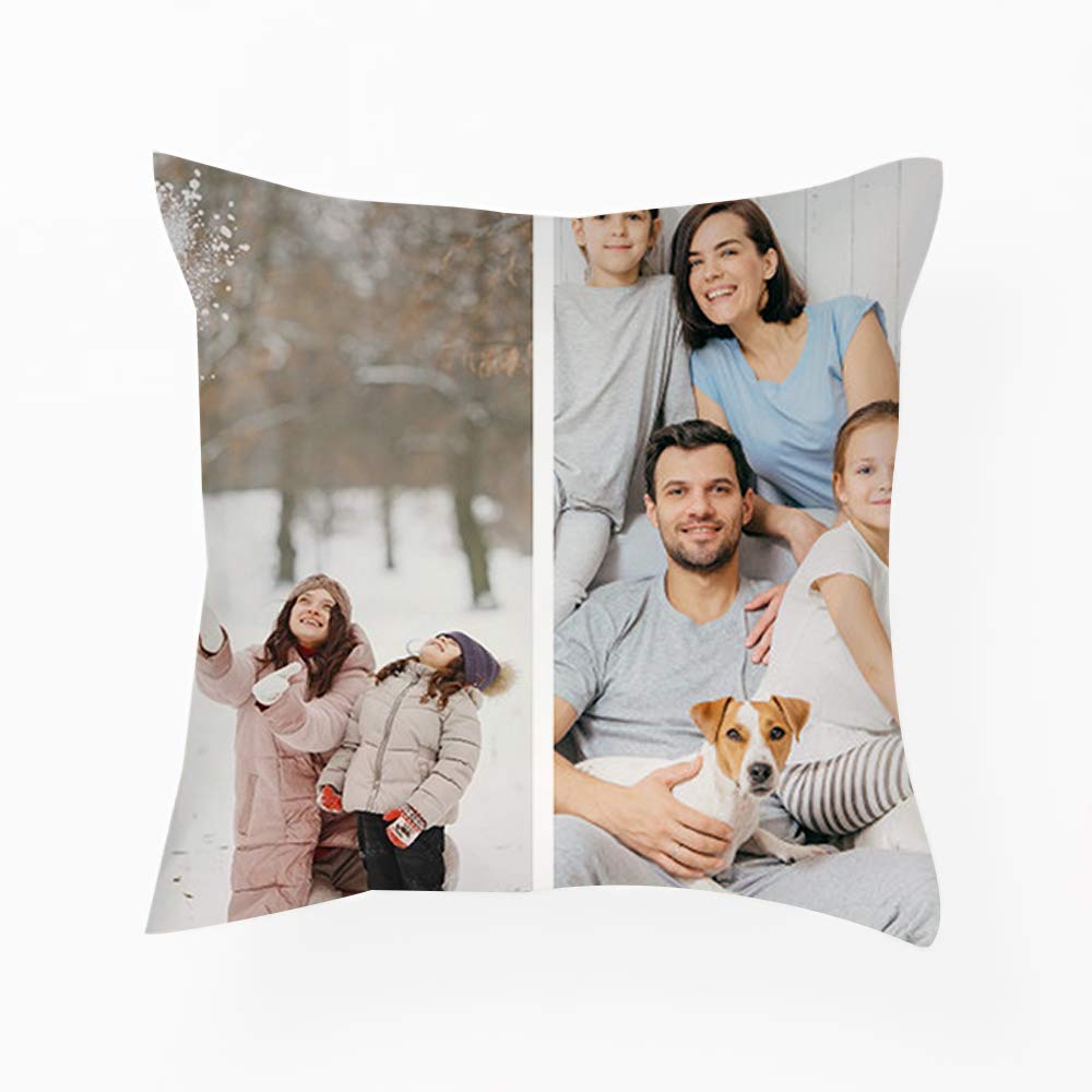 Personalised with Two Photos/Multi Photo Printed Collage Satin Throw Pillow/Cushion, Memorable present for Family, Friends, Birthday, Any Special Occasion. (Satin Cushion Cover With Insert, 2 Photos)