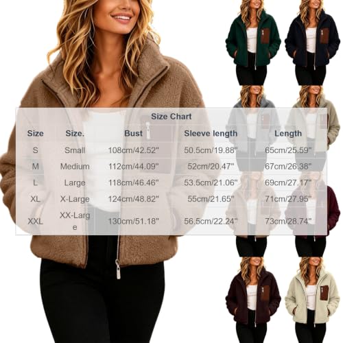 Women's Sherpa Fleece Jacket Stand Collar Fuzzy Faux Shearling Zipper Coats - image 4