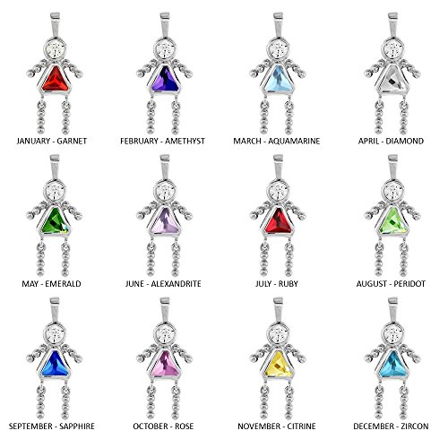 CloseoutWarehouse Triangle Cubic Zirconia Birthstone Girl Charm Rhodium Plated Sterling Silver2