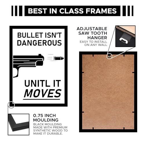 Image of CodersParadise inchBullet Isn't Dangerous Until It Moves Framed Wall Poster (12x18 Inch)|Motivational Action Quote Wall Art|Black & White Home & Office Decor for Bedroom, Living Room|Ready-to-Hang Frame