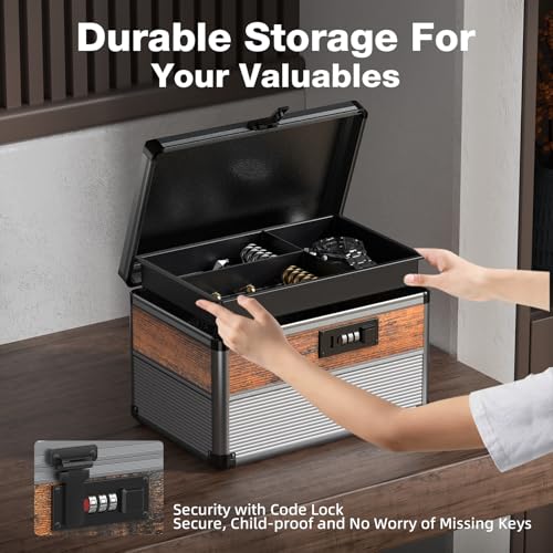 Image of Glosen Security Lock Box with Code, Portable Medication Lock Box for Pill&First Aid Kits, Lockable Storage Box with Shoulder Strap & Handle for Home, Office & Travel (Black, 10inch)