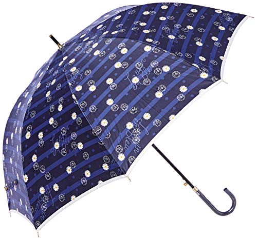 [ムーンバット] LANVIN en Bleu ランバンオンブルー 婦人長傘 ジャンプ 耐風仕様 マーガレット・ボーダー柄 グラスファイバー仕様 レディース ネイビーブルー 日本 親骨の長さ:60cm全長 : 約81cm 直径 : 約96cm重量 : 約325g (FREE サイズ)