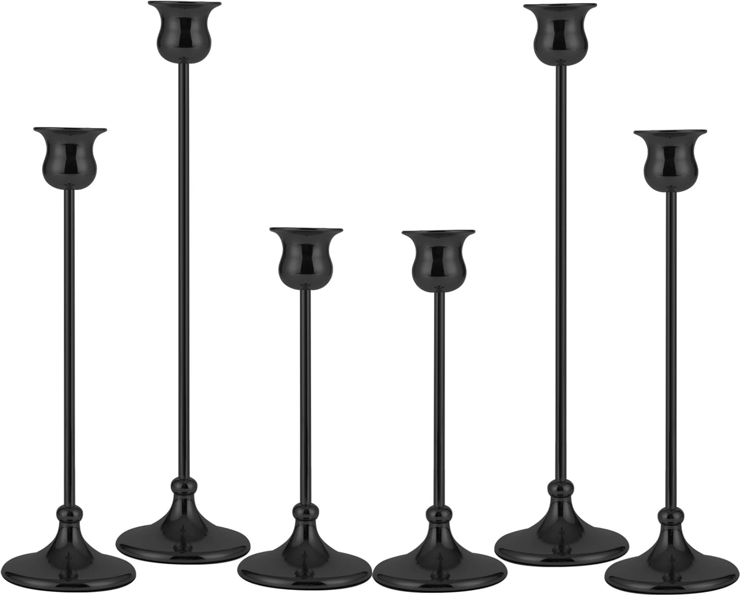 Vintage Metal Taper Candlestick Holders Matte Black 6-Pack