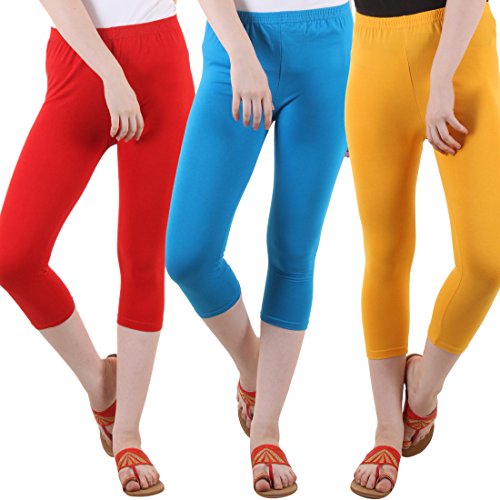 Image of DIAZ Women's Super Combed Cotton Elastane Stretch Slim Fit Printed Capri -Pack of 3