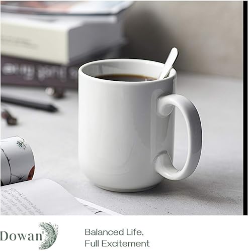 Miniatura 2 de DOWAN Juego de 6 tazas de café de 20 onzas, tazas grandes de café blancas con asas, tazas de café de cerámica para café, té, cacao caliente, aptas