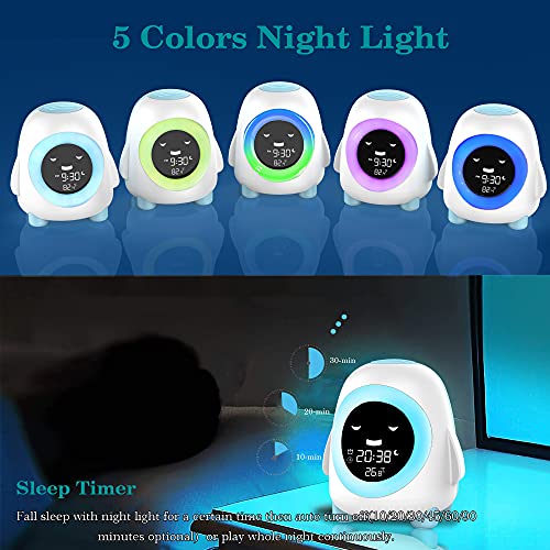 Kids Alarm Clock, Time To Wake Clock For Toddlers Sleep Trainer With Night Light, Sound Machine, Temperature Detect, Sleep Timer, Digital Alarm Clock For Kids Girls Boys Bedroom, White #TOP5