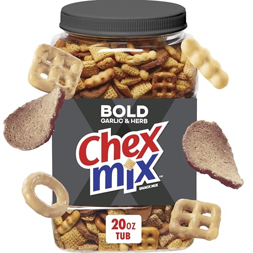 Chex Mix Bold Garlic and Herb Snack Mix, Salty Snacks Tub, 20 oz