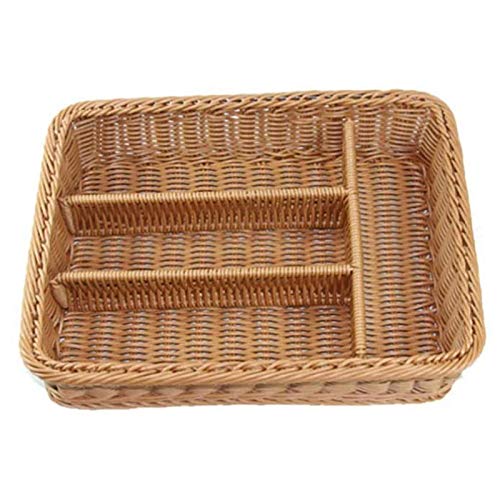 CTRLZS Kitchen Drawer Organizer Cutlery Storage Basket 4 Compartments Kitchen Forks Knifes Rattan Storage Tray