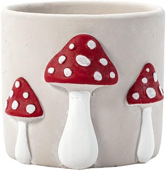 Napco Imports Indoor Outdoor Plant Succulent Herb Flower Pot 6 Inch Concrete Mushrooms