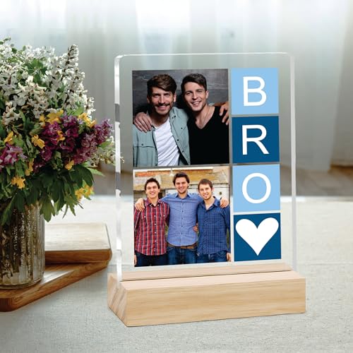 Image of Giftplease Customized Photo And Text Frame With Wooden Stand | Personalised Printed Photo Frame | Gift For Brother | Birthday | (Transparent, 5MM, 6 * 8 Inches), Tabletop BG 01