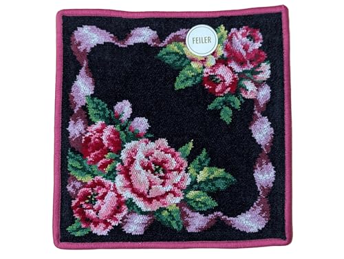 (フェイラー)FEILER ローズアダージョ ハンカチ 25cm×25cm ネイビー/ピンク シュニール織