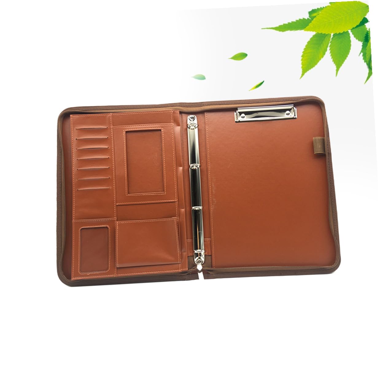 Angoily Porte Document Marron en Cuir Pu avec Classeur à 3 Anneaux, Calculatrice Intégrée et Pochette Extérieure, pour Bureau Professionnel et Organisation de Documents