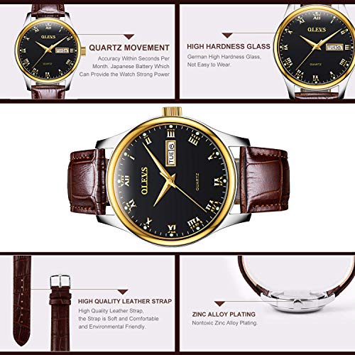 Image of OLEVS Women's Business Dress Watches for Ladies Female Brown Leather Strap Small Face Dress Analog Quartz Wrist Watch with Calendar Day Date Waterproof Luminous Gift Classic Casual Retro Band