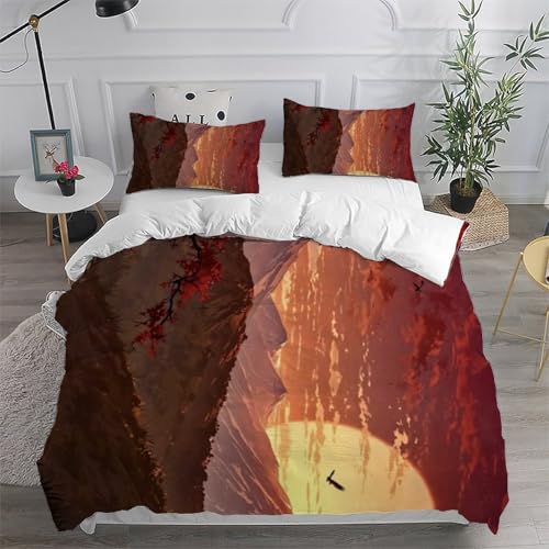 Coucher de soleil housse de couette double 3D avec taies d'oreiller
