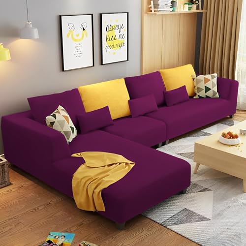 Image of Casaliving Minta LHS 6 Seater L Shape Sofa Set for Living Room (Purple Colour) Velvet Fabric Sofa Set for Living Room