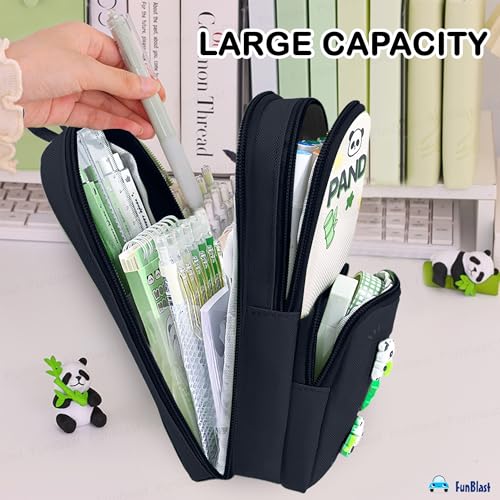 Image of FunBlast Pencil Pouch for Kids, Girls - Panda Large Capacity Multipurpose Stationery Zipper Pouch for Kids & Adults, Kawaii Aesthetic Pencil Case Organizer, Cute School Supply Bag