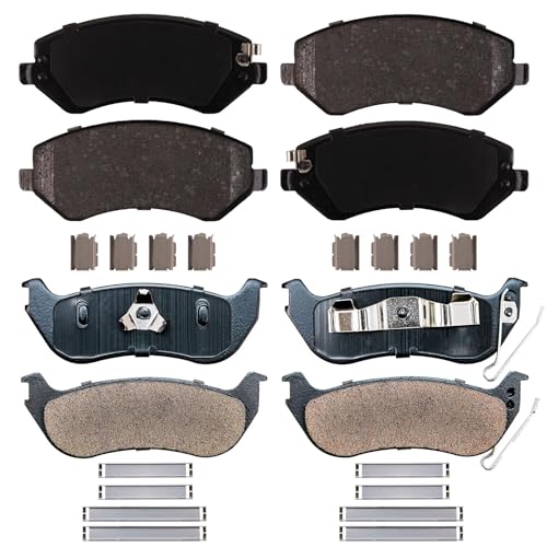 Image of Detroit Axle - 4pc Brake Pads for 2003-2007 Jeep Liberty, 4 Front and Rear Ceramic Brake Pads 2004 2005 2006 Replacement