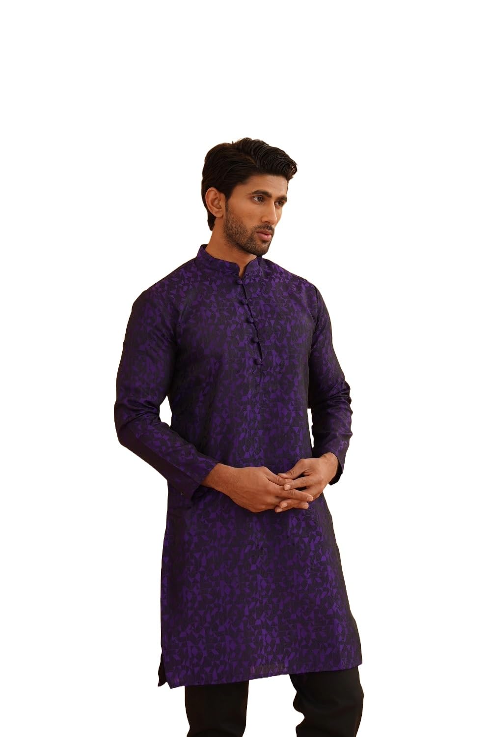 Sojanya (Since 1958 Men's Jacquard Silk Geometric Violet Only Long Kurta