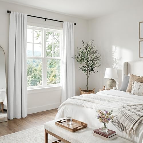 Image of 100% Blackout Shield White Linen Blackout Curtains for Bedroom 102 Inches Long, Back Tab /Rod Pocket Living Room Drapes, Thermal Insulated Blackout Curtains 2 Panels Set, 50 inch W x 102 inch L,Blanc de Blanc