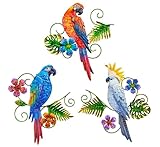 Metal Colorful Parrots Wall Art, 12 Inches Parrot Large Hanging Outside Decoration 3 Pack, Metal Bird Wall Christmas Decoration Gift, Decor Outdoor Decorations for Yard, Garden Ornaments Patio Outside Porch Christmas Decor