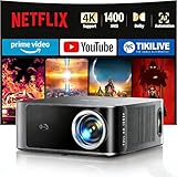 Proyector【1400 ANSI/App Oficial Integrada/36W Dolby】Smart Proyector 4K Compatible con Netflix AI Auto Focus/Keystone, Proyector1080P Nativo WiFi6 Bluetooth5.2 Zoom 50% Cine en Casa/Exterior para Movil