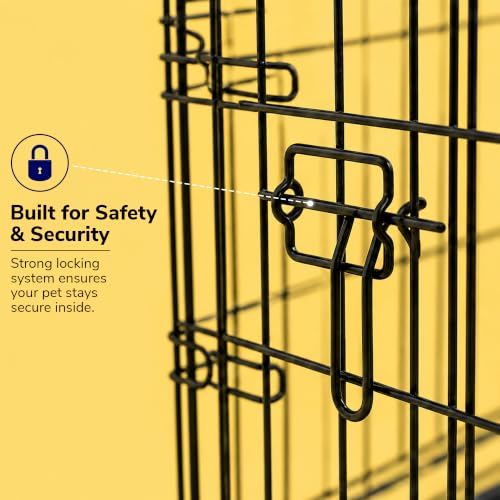 Image of PETJOY Foldable Metal Wire Dog Cage /Crate /Carrier with Tray | for Large and XL Adult Dogs | 42 Inch | Black | Single Door | Removable Base | Manual Locking Mechanism