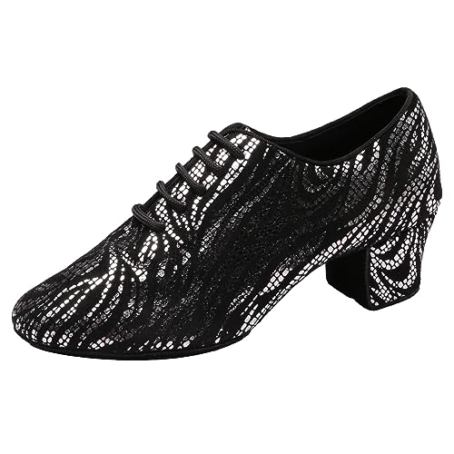ZHENSI Latindansskor för kvinnor Skinnskor med delad sula Moderna balsalskor Lågklackade festskor för inomhusbruk,Black,41 EU