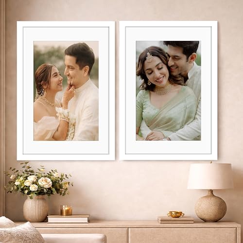 Image of Art Street Synthetic Document Large Size Wall Photo Frame, Set of 2 Big Frames For Wall Artwork, Certificates, Picture & Photographs Home Decor (18x24 Inch, Matted To: 12x18 Inch, White)