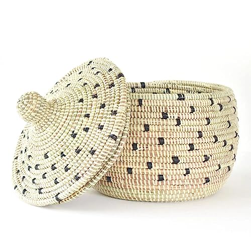 Senegalo Medium Dotted Grass Lid Basket #TOP1
