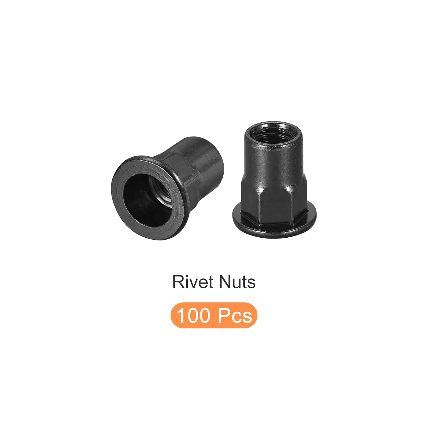 METALLIXITY Rivet Nuts (M8) 100Pcs, Carbon Steel Half Hex Threaded Insert Nuts - for Furniture Mechanical Fasteners, Black