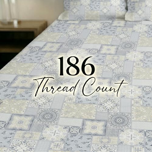 Image of Mafatlal 186 TC Metro Cotton Double Bed Bedsheet | 90x100 Inch|Soft, Breathable & Lightweight | Includes 2 Pillow Covers| Morning Sky 1