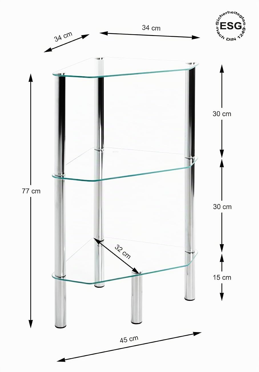 HAKU Estante cromo, Metal, cristal de seguridad - Dim.: AN 45 cm x AL 77 cm x P 32 cm, Estilo: Moderno