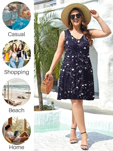 Image of BELAROI Women Casual Summer Beach Dresses Plus Size Sundress V Neck Pockets Swing Tank Dress Cover Ups