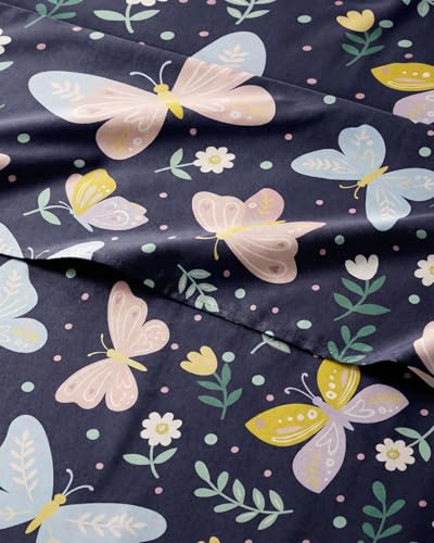 Image of Kids Full Size Moonlit Butterflies Bed Sheets - 4 Piece Kids Sheet Set | Moonlit Butterflies Themed Bedding, Ultra-Soft, Cute & Cozy, Breathable & Machine Washable, Bed Set for Boys, Girls & Teens