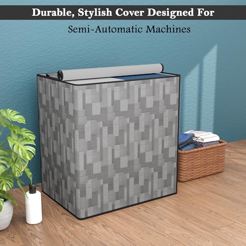 Image of Kuber Industries PVC Washing Machine Cover Semi Automatic | Semi Automatic Washing Machine Cover - Ideal for 6 kg, 6.5 kg, 7 kg | New Check Design - Grey