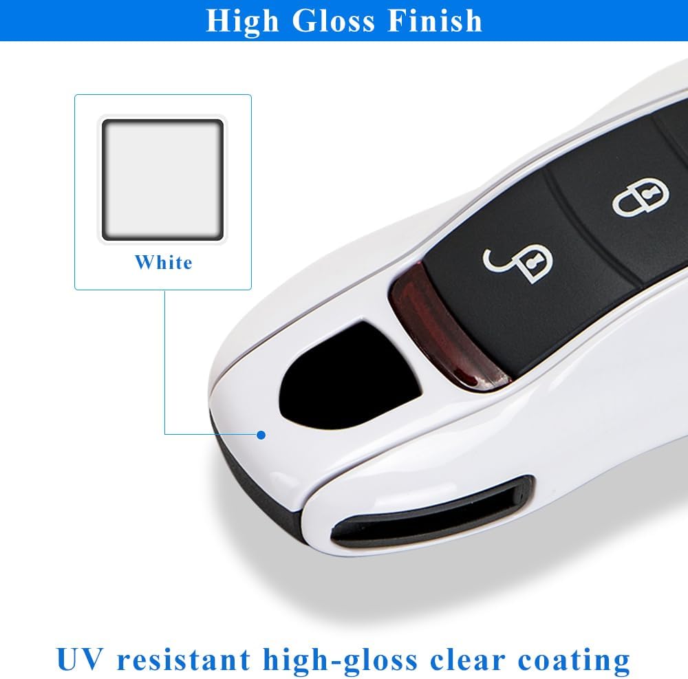 AeroBon 3-Piece Painted Key Cover Key Fob Shell Compatible with Porsche Key Shell Replacement (MK1, White)