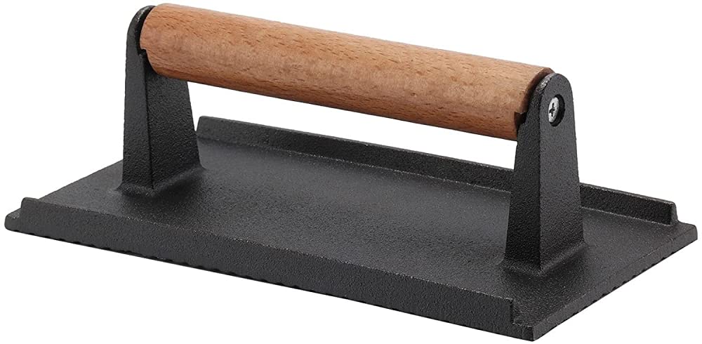 Prensa De Hierro Fundido para Carne De 20x10x7 Cm Prensa De Hamburguesa Prensa De Tocino con Mango De Madera para Accesorios De Parrilla De Barbacoa.