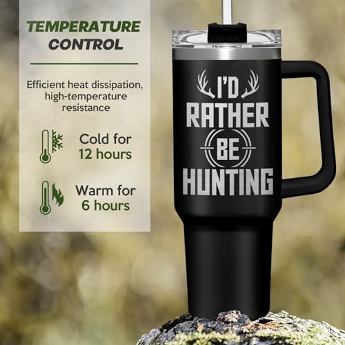 Image of SANDJEST I'd Rather Be Hunting Tumbler with Handle for Men 40oz, Hunter Gift for Grandpa Husband Boyfriend, Hunters Stainless Steel Coffee Cup, Birthday Christmas Fathers Day