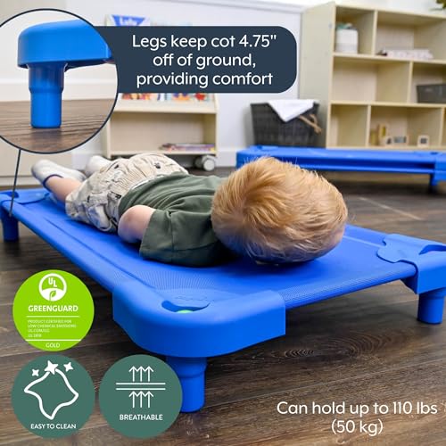 Image of Angeles Stackable Daycare Cots, Value Line Toddler Cot 40 inch L x 22 inch W, Assembled Daycare Furniture for Preschool Classroom, Toddler Size, Pack of 1, Blue